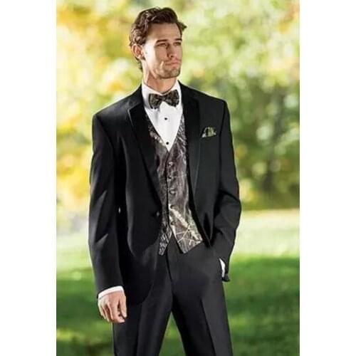 New Camouflage Tuxedos Unique One Button Camo Mens Wedding Suits Notched Lapel Groom Wear Prom Suits For Men(Jacket+Pant+Vest+Bo