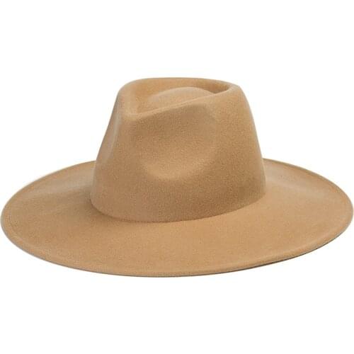 Autumn Winter Solid Womens Fedoras Big Wide Brim Hats for Women Men British Style Vintage Church Hats Lady Girl Jazz Top Cap