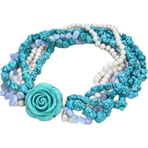 JK Natural Stone Blue Turquoises Top-drilled Fancy Polished Blue Chalcedony Drusy Slice Agates Necklace Lady Jewelry