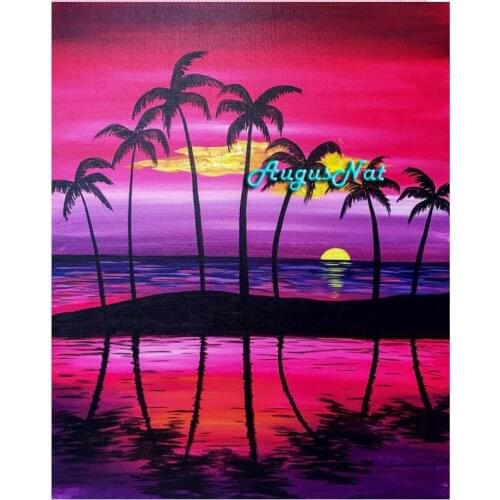 Sea scenery diamond painting full drill coconut trees wall art decor rhinestone pasted sunset diamond embroidery beads crafts