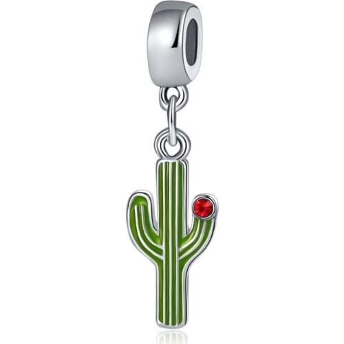 5PCS New Green Enamel Cactus Charms European Red Crystal Plant Pendants Fit Women DIY Handmade Bracelets & Bangle Jewelry Making