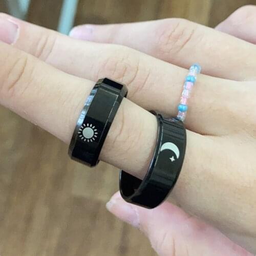 Fashion Stainless Steel Moon Sun Couple Ring Simple Black Rings For Women And Men Gift