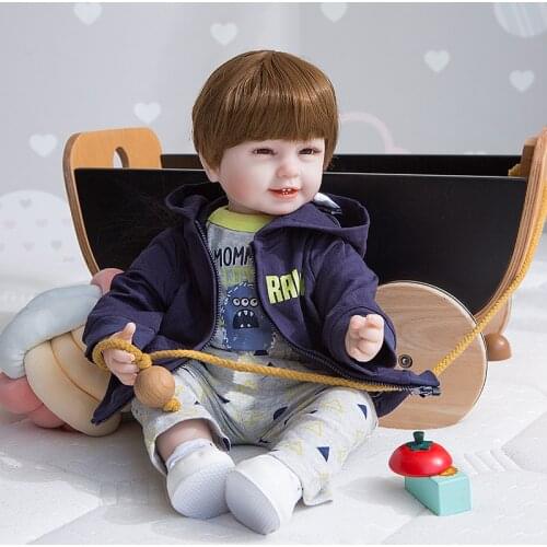 22inch Realistic Bebe Reborn Baby Boy 55cm Soft Silicone Smiley Doll for Children Boneca Christmas Gifts Toy Toddler Juguetes