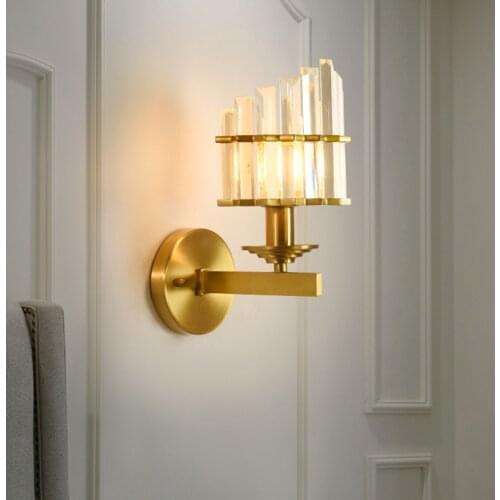 Luxury full copper crystal wall lamps nordic modern black gold bedroom bedside sconce living room aisle stairs home wall lights