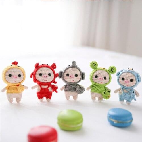 DIY Piggy Doll Crochet Wool Doll Material Bag DIY Hand Woven Cotton Thread Cross Dressing Handmade Pendant for Mobile Phone