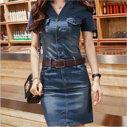 SHSHDHZX Fashion Denim Dresses
