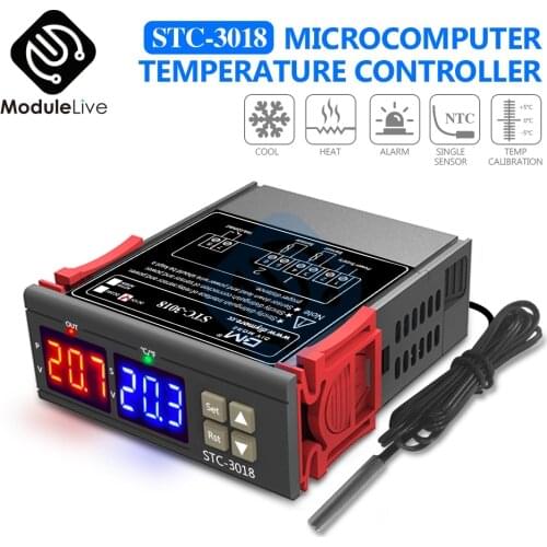 STC-3018 DC 12V 24V AC 110V-220V Dual Digital Tube Temperature Thermostat Controller Temp Thermoregulator Incubator 10A Relay