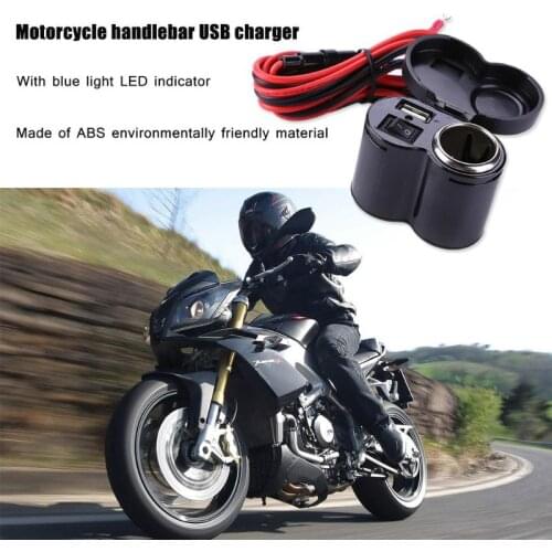 New12V-24V Motorcycle Scooter Handlebar USB Charger Waterproof Blue LED Indicator Cigarette Lighter Socket Plug Moto Accessorie