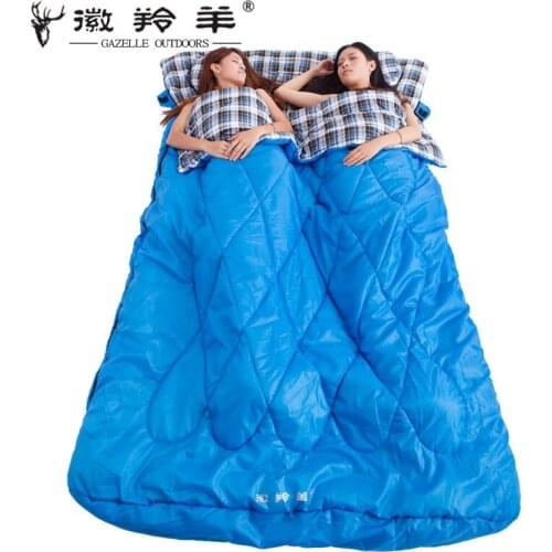 Thickened double flannel winter sleeping bag outdoor couple spring and autumn adult cotton sleeping bag