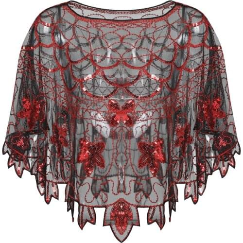 Vintage 1920s Flapper Shawl Wraps Sequin Beaded Evening Cape Wedding Bridal Shawl Scarf Circle Flower Gatsby Party Cover Up