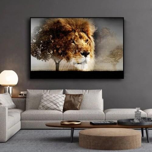 Vintage Animal Art Wild Lions Canvas Painting Wall Art Posters Prints Wall Pictures for Living Room Home Wall Cuadros Decor