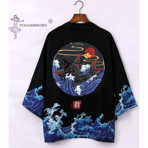 Japanese Kimonos Men Harajuku Carp Print Loose Shirt Cardigan Women Summer Costumes Samurai Japan Traditional Coat Couple Yukata