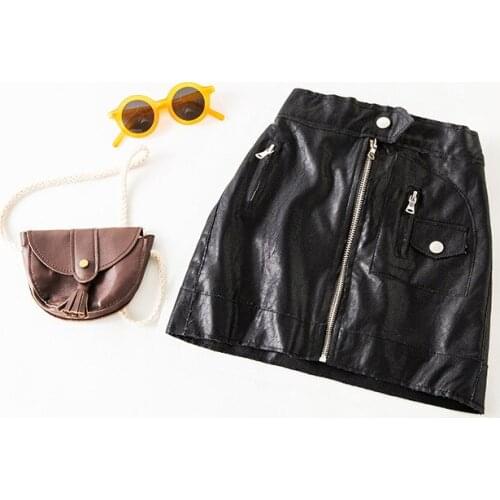 2019 Autumn New Baby Girl PU Leather Skirts Toddler Girl Zipper Design PU Skirt Girls Toddler Tutu Skirts Baby Clothes 2-7 Years