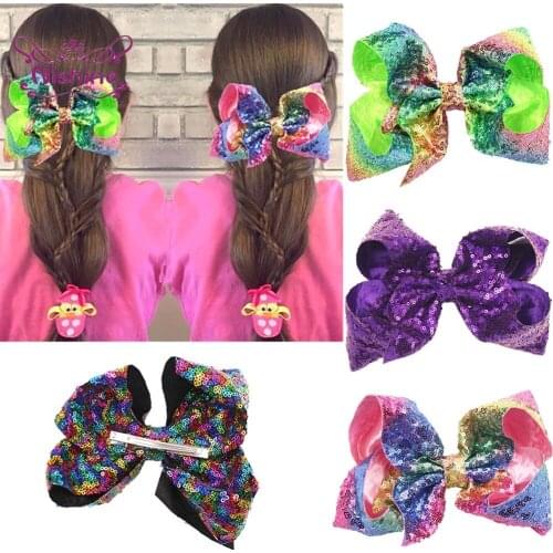 8 Inches Glitter Sequins Big Bowknot Hair Clips Rainbow Color Handmade Bows Baby Hairpins DIY Costume Decoration Infant Headwear