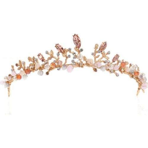 Girls Women Golden Crown hair stick beauty hair Wedding pearl crystal Beads Tiara Bridal Hair Accessories head Jewelry hair pins