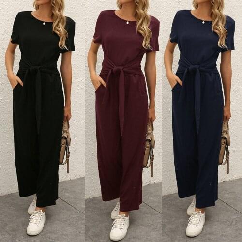 Women Black Jumpsuit Overalls Summer Elegant Long Plus Size Female Jumpsuits Rompers Lace Up Overall Woman Jumpsuits 2021 #T2Q