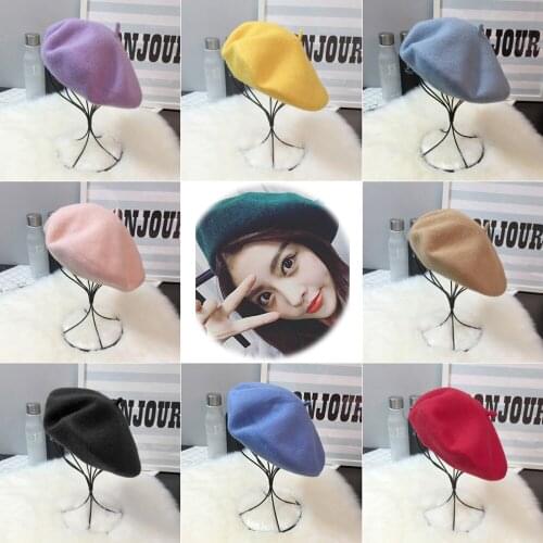 Womens Wool Beret Hat,Solid Color French Style Winter Warm Cap for Girls Lady Japan Fashion Beret Cap Elegant Newsboy Cap Hat