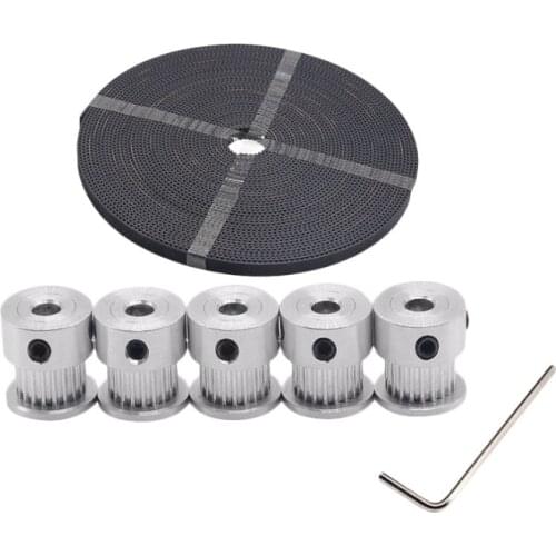 Free shipping 5pcs 20teeth GT2 Timing Pulley Bore 5mm + 5M High quality GT2 timing Belt for 3D printer