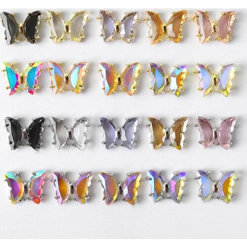 1pc Aurora Clear 3D Crystal Butterfly Ornaments Nail Art Decorations 12.5*10mm DIY Nail Rhinestones Accessories 20 Colors Choice