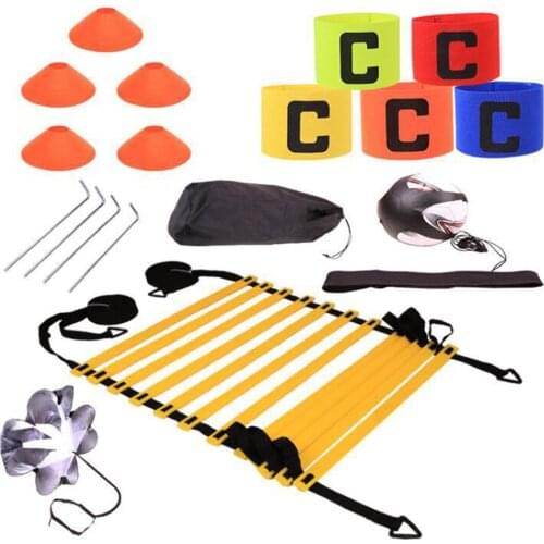 18Pcs Football Training Accessories Agility Training Ladder Kits Fitness Band Sign Discs Resistance Parachute Set