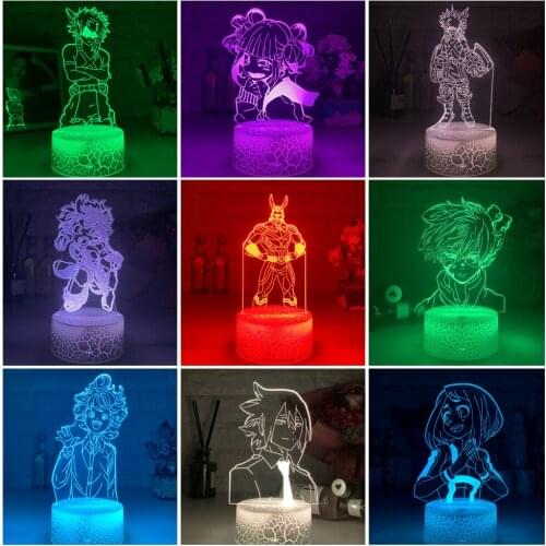 7 color 3d Led Night Light Anime My Hero Academia for Bedroom Decor Birthday Gift Manga Gadget My Hero Academia Lamp black base