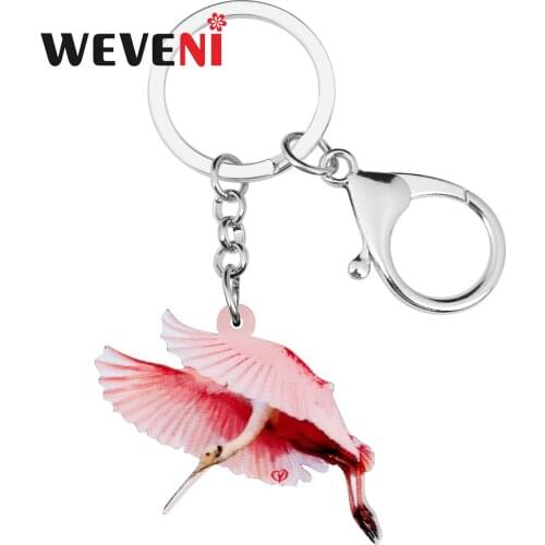WEVENI Acrylic Flying Red Spoonbill Keychains Bird Animal Keyring Jewelry For Women Kids Men Charm Party Gifts Bag Accessories