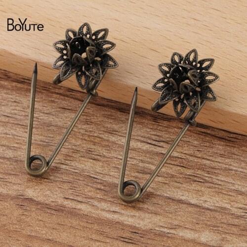 BoYuTe Custom (200 Pieces/Lot) 16MM Filigree Lotus Brooch Base Factory Supply Vintage Handmade Diy Jewelry Accessories