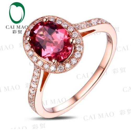 CaiMao 1.15ct Natural Pink Tourmaline & 0.29ct Diamond 18k Rose Gold gemstone engagement ring Fine Jewelry