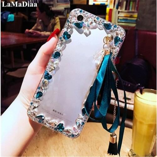 For Samsung Galaxy J3 J5 J6 J7 J8 A8 A7 A5 2017 2018 A80 Luxury Heart Diamond Crystal Shine Leaf Butterfly Pendant Tassel Case