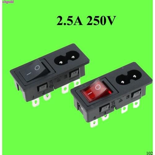 Cltgxdd 1pcs AC 2.5A 250V C8 Power Cord Inlet Socket receptacle With ON-OFF Red Light Rocker Switch Chassis AC power outlet