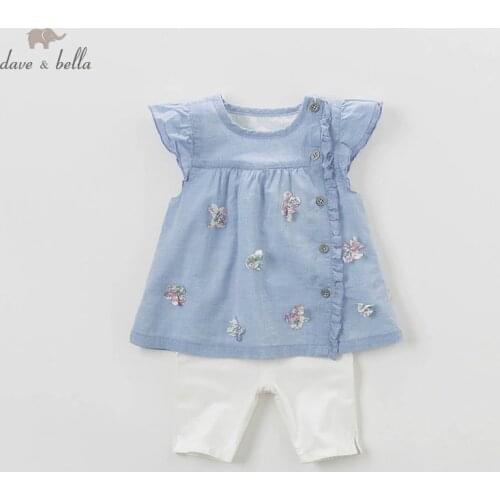 DB4363 dave bella summer baby girls blue clothing sets children lovely sets toddle cloth kids sets baby fancy clothes