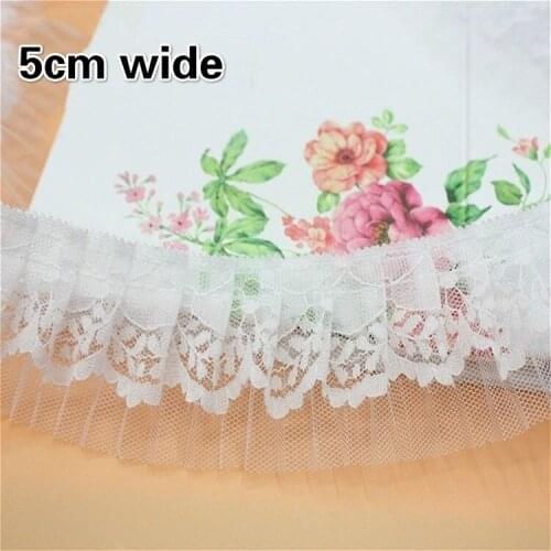 Double-layer Tulle Beige Organ Pleated Cotton Lace Fabric Ribbon Clothes Home Textile Hem Trim Diy Pet Collar Dentelle Renda