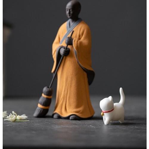 Purple Sand Character Sweeping Monk Little Monk Decoration Study Zen Table Decoration Home Decoration Accessories