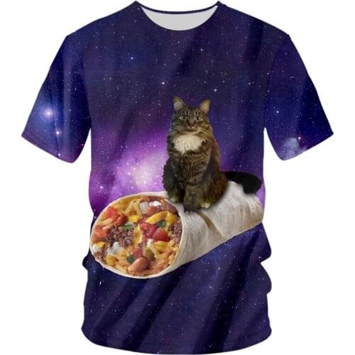 UJWI New Cute Chicken Roll Space Cat O-neck T-shirt Astronaut Kitty Galaxy 3d Oversize Tshirt Summer Fashion Tees Wholesale 5XL