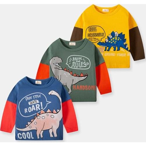 Boys Cotton T-Shirt 2021 Spring Autumn New Childrens Long Sleeve Clothes Kids Cartoon Print Pullovers Tees