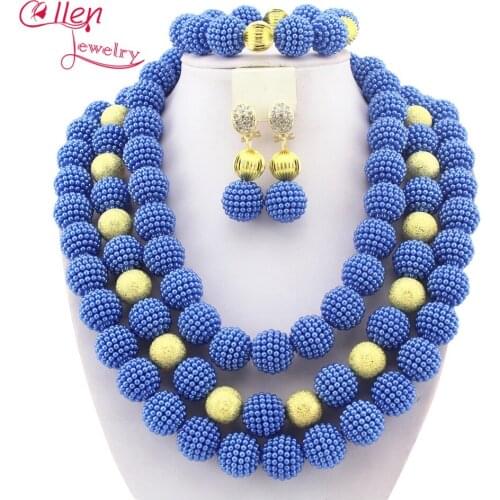 Perfect African Beads Jewelry Set Nigerian Wedding Party African Blue Jewelry Sets Crystal Beads Jewelry Sets W9910