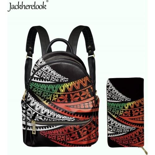 Jackherelook Pohnpei Samoa Polynesian Design Female Small PU Backpack Wallet 2pcs/Set Womens Satchel Girls Mini Campus Schoolbag