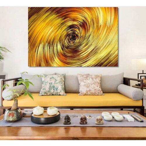 Modern Abstract Posters and Prints Wall Art Canvas Painting Golden Lines Vortex Pictures for Living Room Home Decor No Frame