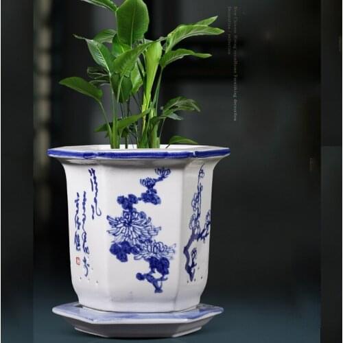 Chinese Blue And White Handpaint Plum Ceramic Rectangle Planter Flower Pots Flower Arrangement