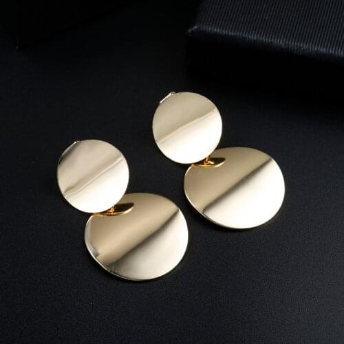 New Fashion Non Pierced Clip on Earrings Jewelry Double Round Disc Ear Clips for Women Geometric Exaggerated Brincos Party Gift