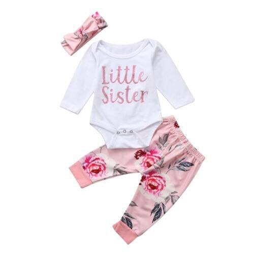 3pcs Newborn Baby Girl Clothes Cotton Floral Sister Romper Jumpsuit + Pants Leggings Headband Clothing Outfits Set
