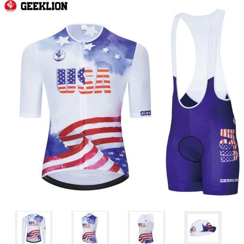 USA 2020 National Cycling Jersey Set Short Sleeves Summer Geeklion Bicycle Maillot PRO Bib Short Bike Kits Aero MTB Clothing