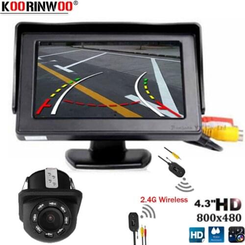 Koorinwoo Latest Dynamic Trajectory Moving Guide Line Car Monitor Colorful Screen 4.3'' Video AV1/2 Car Rearview Camera Lights