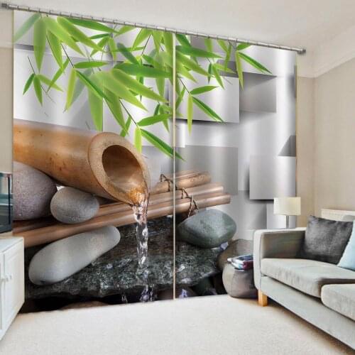 Beautiful Photo Fashion Customized 3D Curtains green bamboo curtains stone Decoration curtains