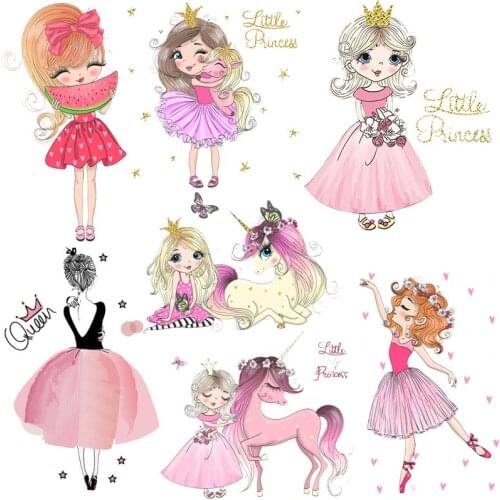 Beautiful Girls Thermal Stickers Princess Heat Vinyl Transfer For Clothing Iron On Transfer For Clothes Applique For Kid T-shirt