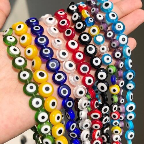 Colorful Flat Round Evil Eye Beads Lampwork Glazed Glass Beads For Jewelry Making Bracelets Necklace Accessories 6/8/10MM 15