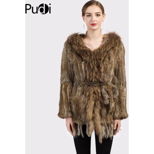 CR079 Real rabbit fur coat/ jacket/ outware with hood women belt long with tassels winter jacket women