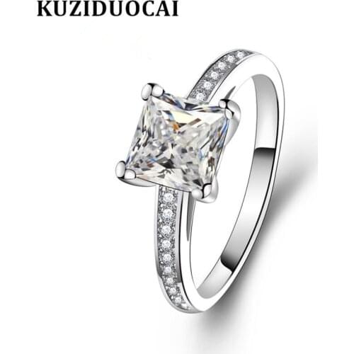 Kuziduocai New Fashion Jewelry Dense Zircon Stainless Steel Square Wedding Bride Party Rings For Women Girls Anillos Mujer R-492