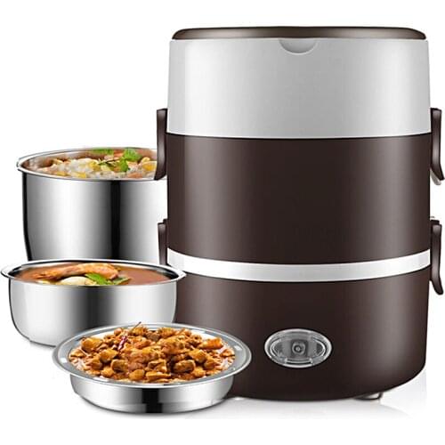 220V Home School Electric Heating Lunch Box Stainless Steel Portable Steam Rice Cooker 200W Food Warmer Container Multi-layer