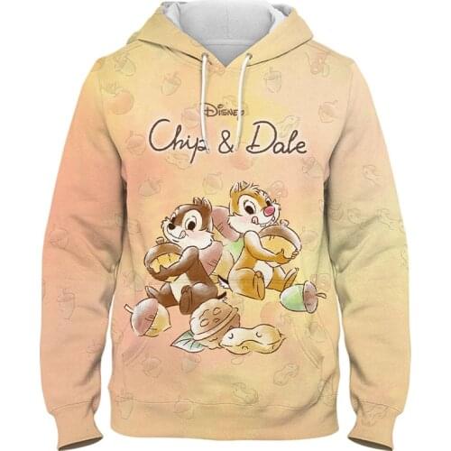 Disney Sweatshirt Chip Dale Chipmunk Cartoon Letter Print Fashion Unisex Couples Pocket Children Hoodie Pullover Long Sleeve Top